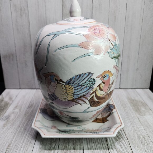 Vintage Chinese Dynasty by Heygill HFP Jar & Plate Painted Decorative Macau - Picture 3 of 12